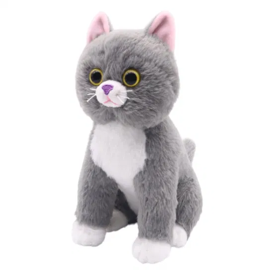 Симпатичная реалистичная домашняя игрушка для кошек 24 см (H) Серая сидячая кошка, плюшевые мягкие игрушки для детей